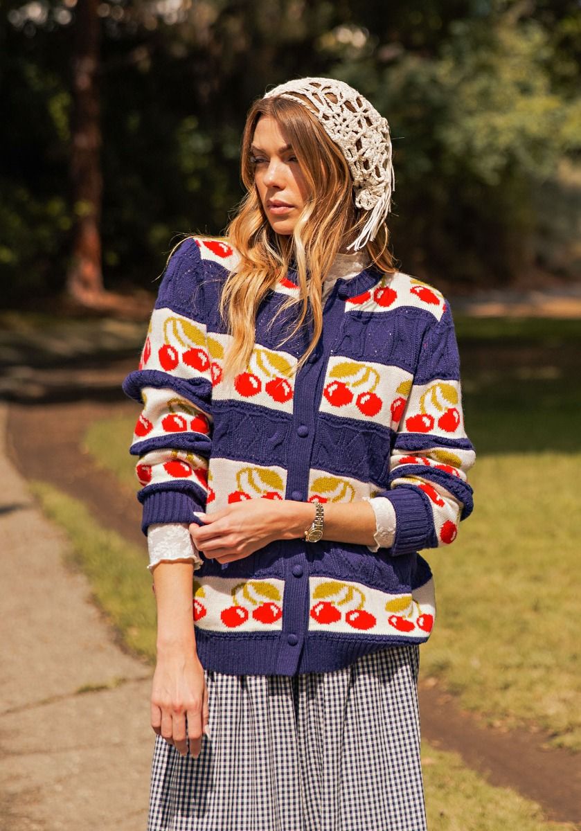 Cherry Stripe Knit Cardigan