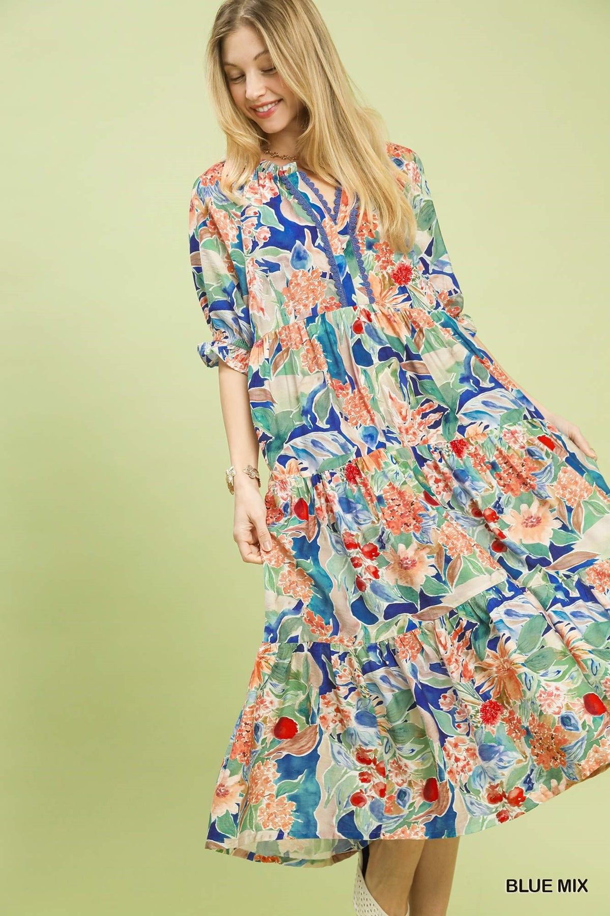 Garden Party Floral Tiered Midi Dress