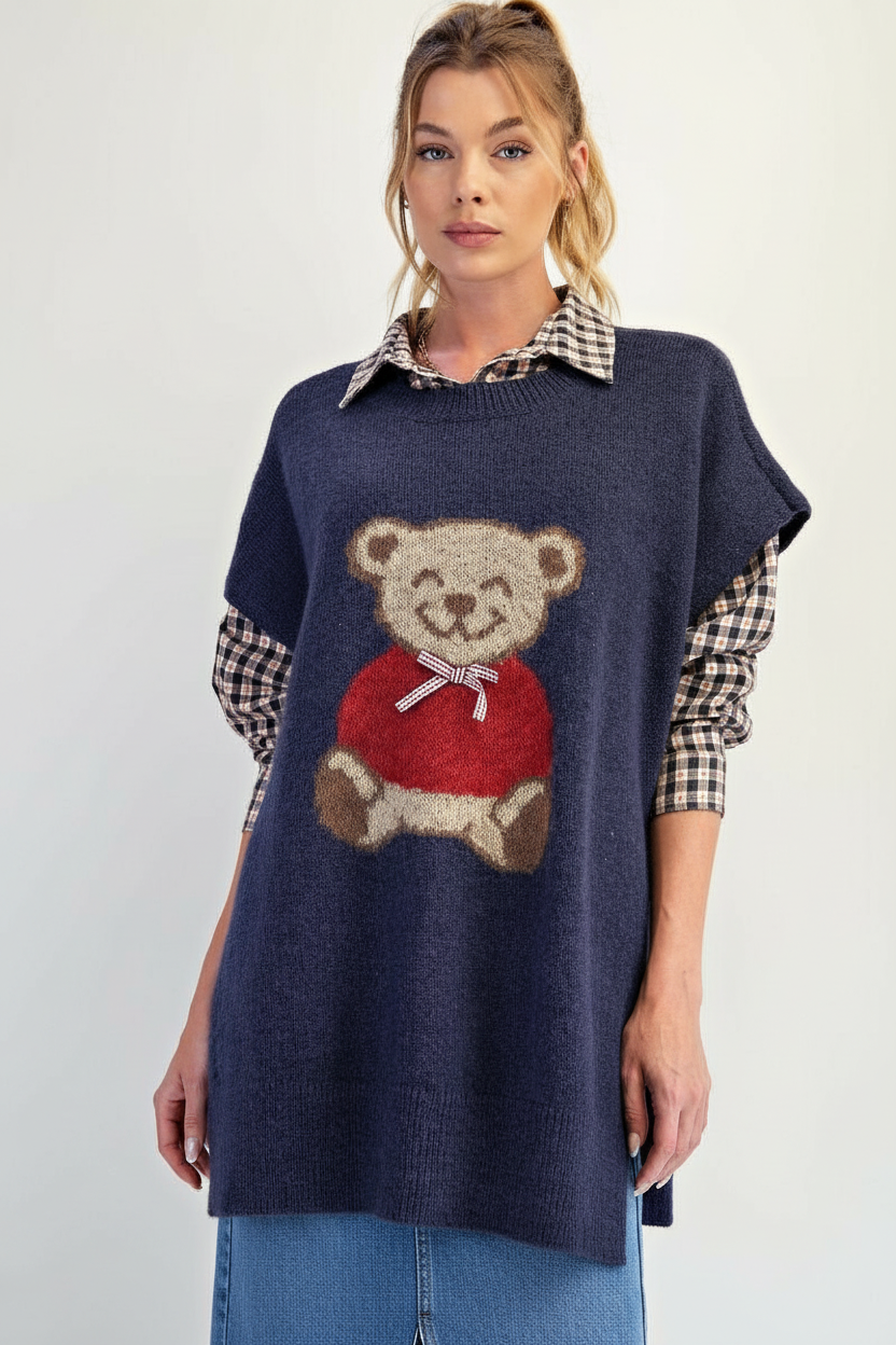 Blue, Red & Cream Teddy Bear Sweater Vest
