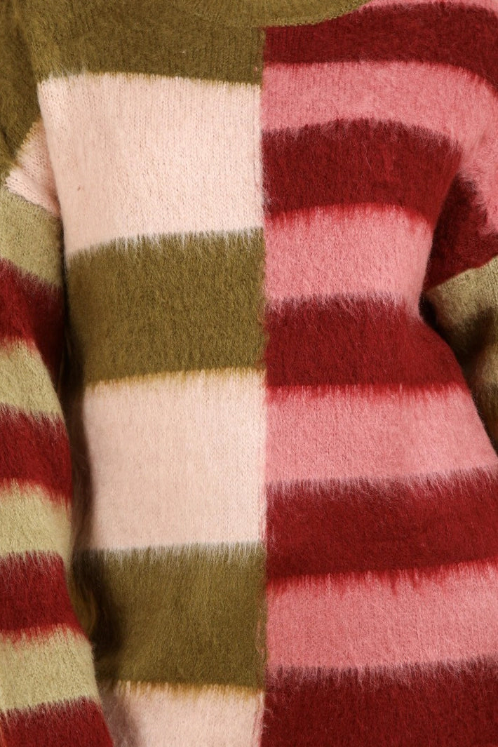 Berry & Olive Color-Block Knit Sweater