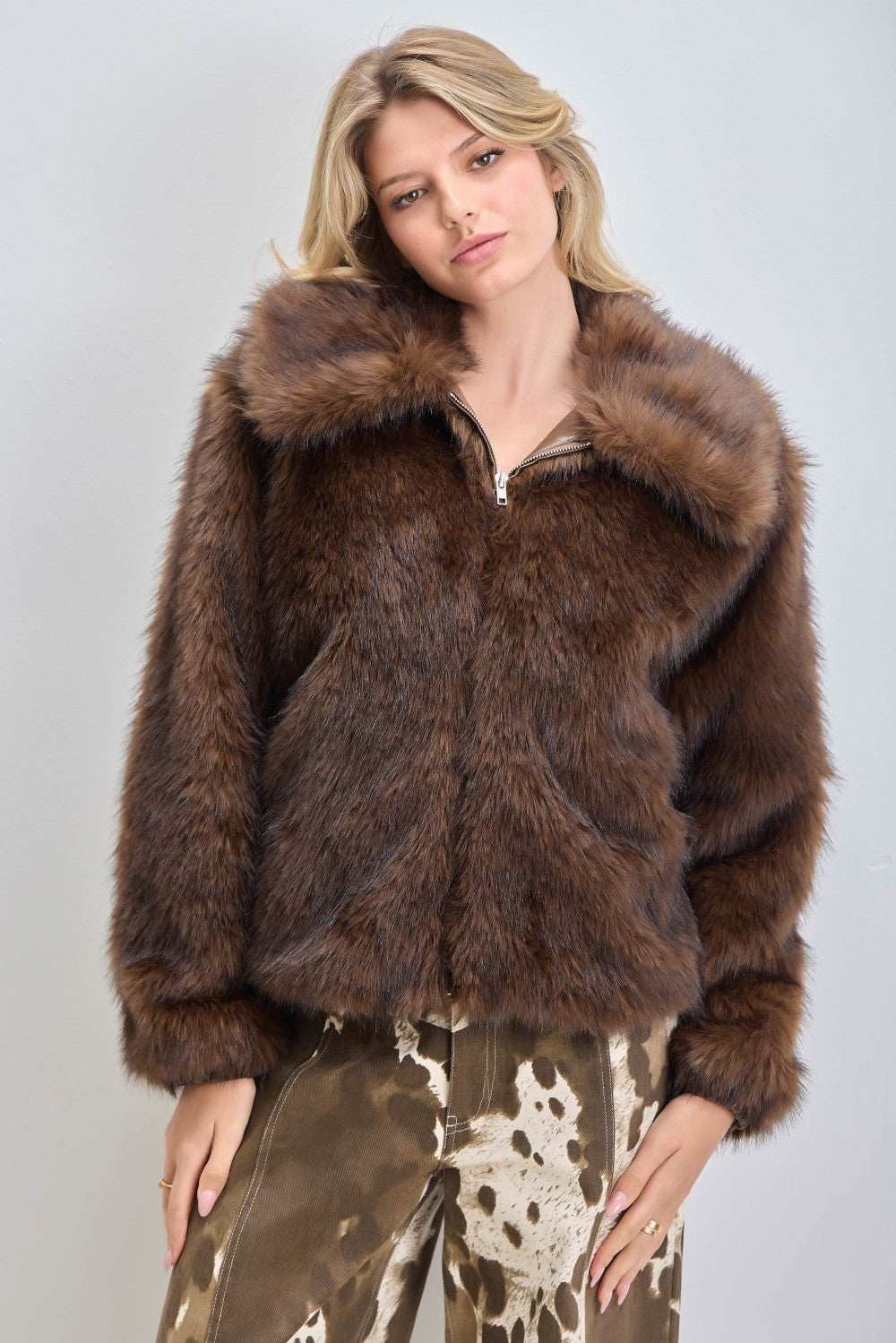 Plush Taupe Collar Jacket