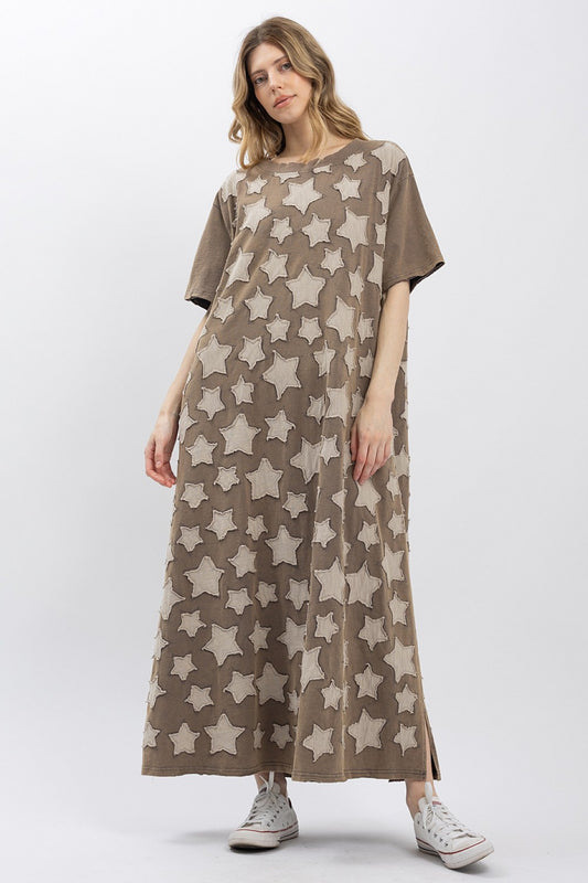 STAR PATCH SHORT SLEEVE LONG DRESS