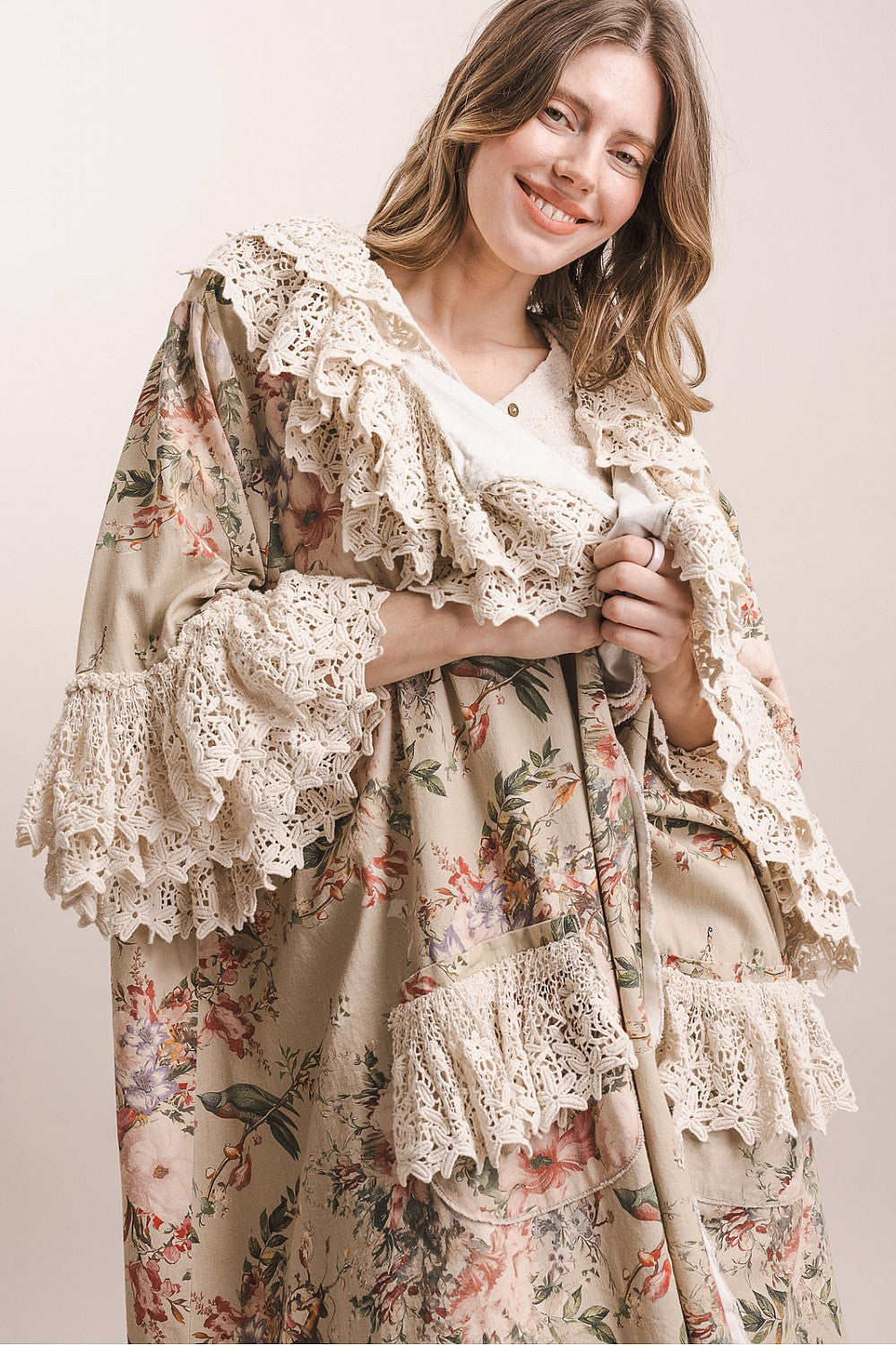 OVERSIZED FLORAL PRINT LACE DUSTER