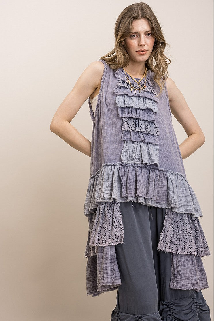 BLU RUFFLE TOP