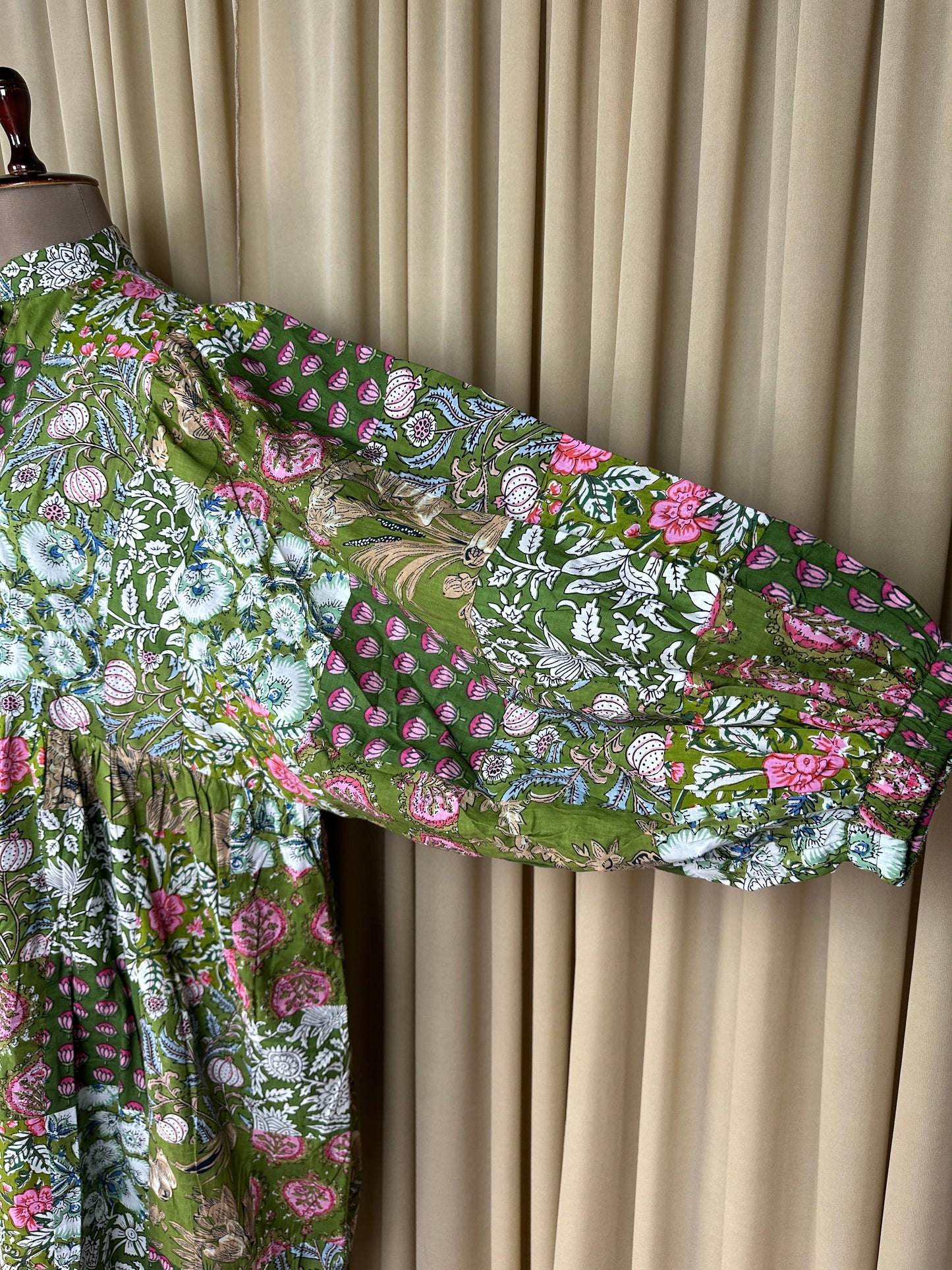 GREEN SHADES - Hand Patchwork Cotton Dress OneSize