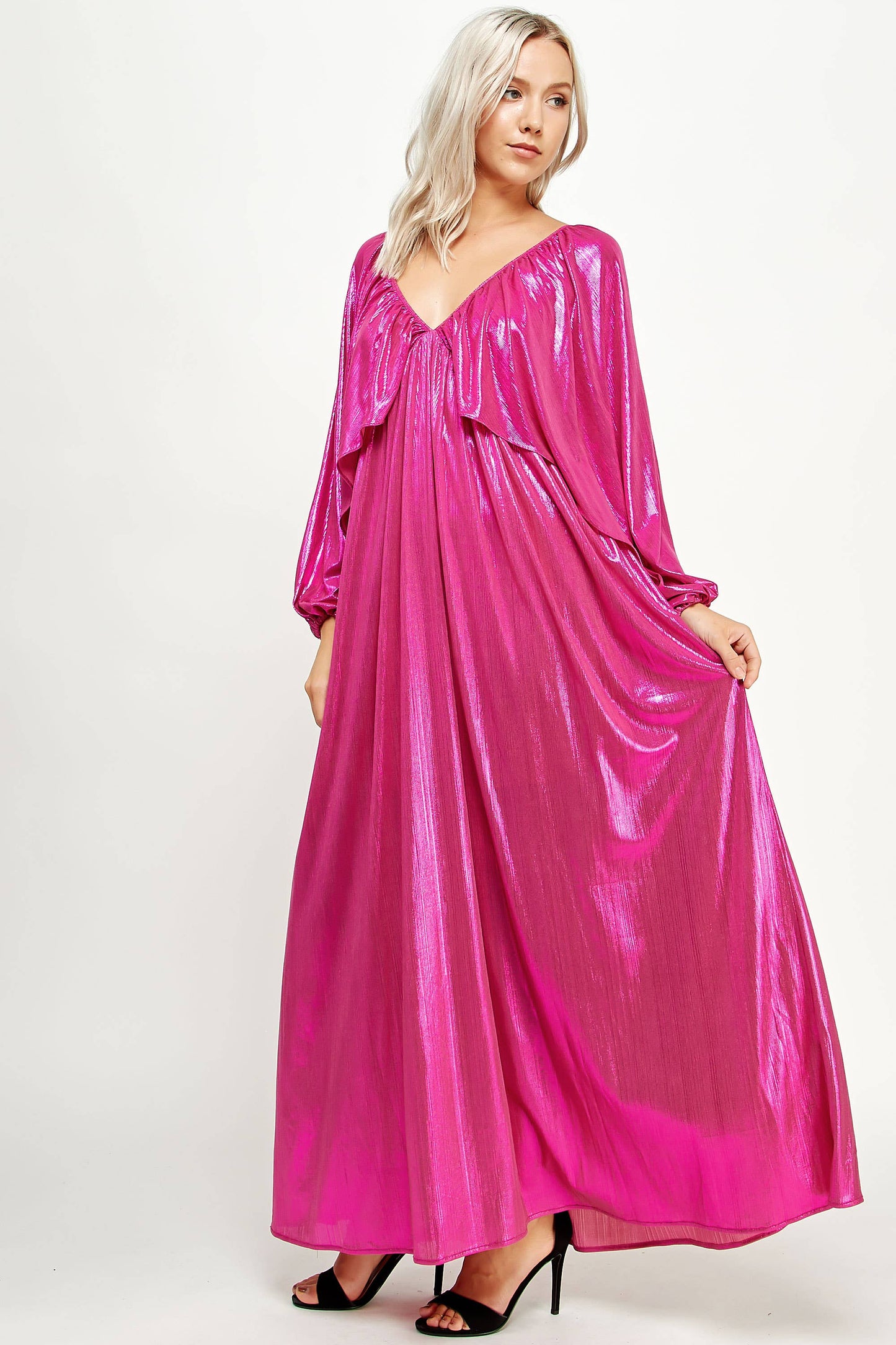 Shirred Metallic Maxi Dress
