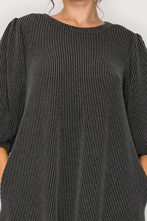 PLUS SIZE CHIC MIDI DRESS WITH BALLOON SLEEVES
