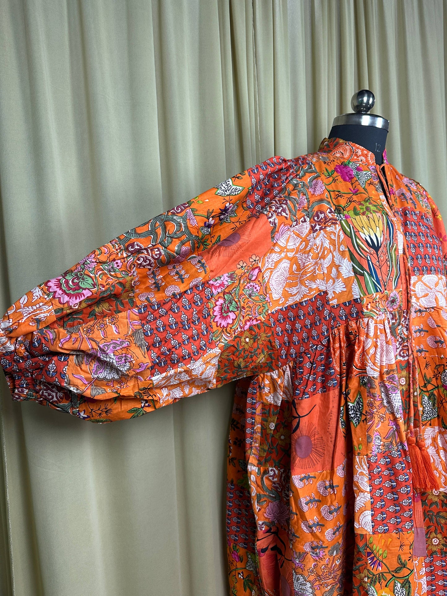 Orange SHADES - Hand Patchwork Cotton Dress OneSize