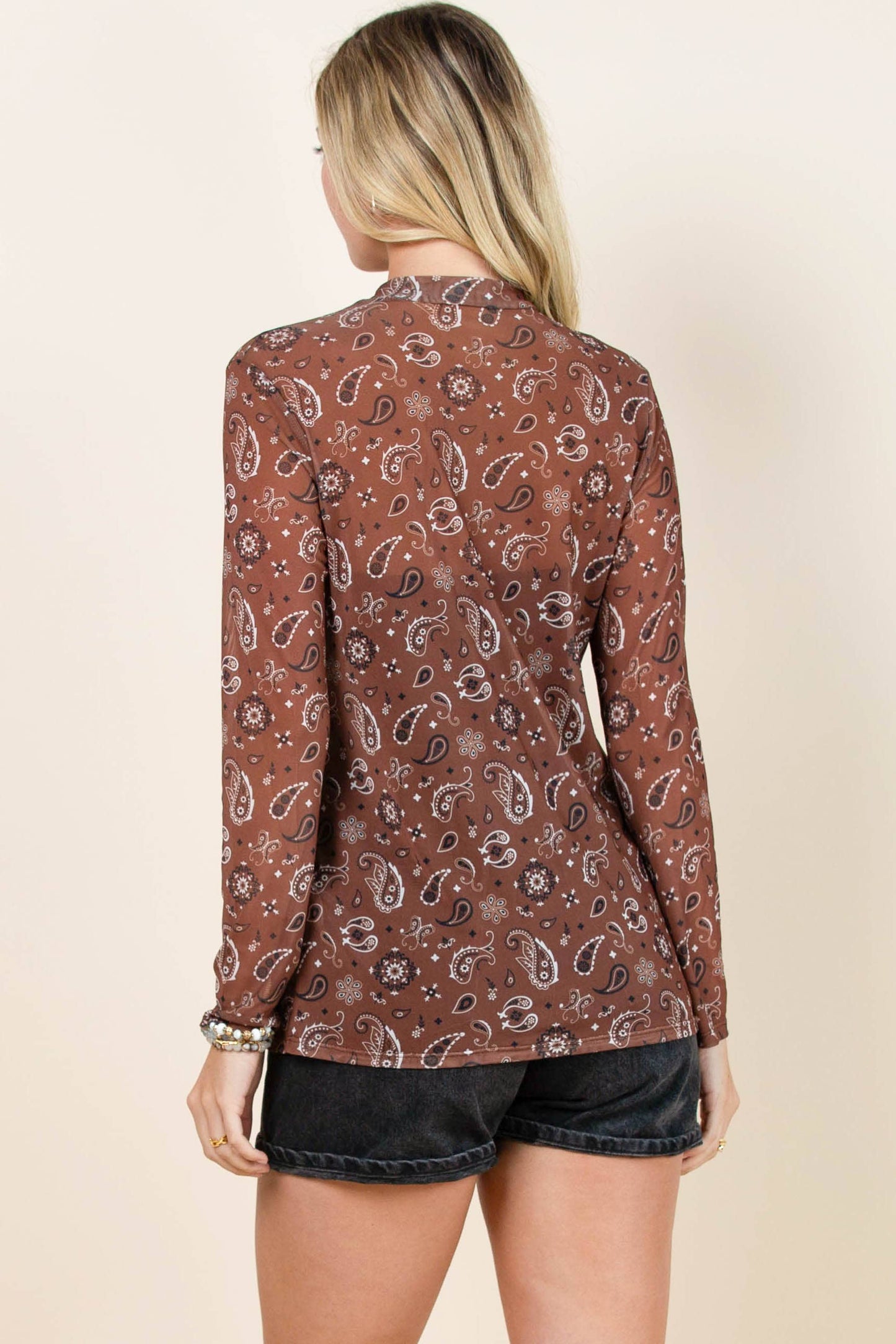 AV1230-EDITH BANDANA PRINT SEMI SHEER MESH TOP