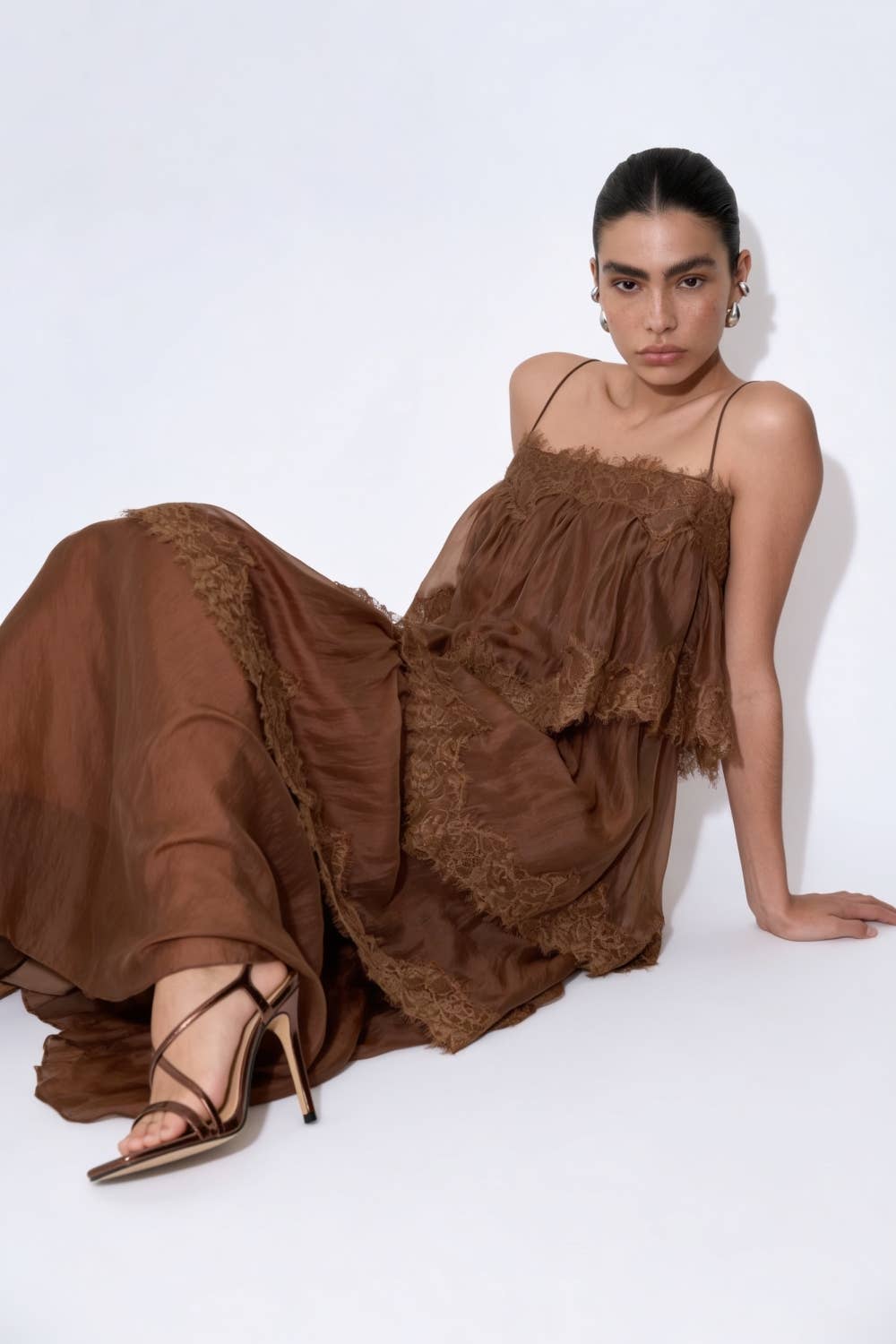Tiered Lace-Trimmed Maxi Slip Dress