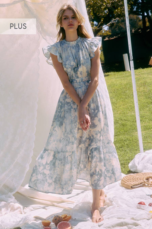 Plus Floral Tiered Midi Dress