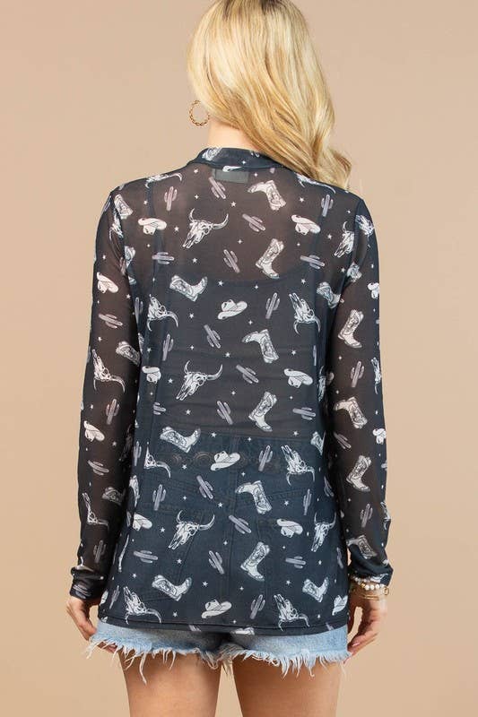 AV1230-CINDY WESTERN PRINT SEMI SHEER MESH TOP