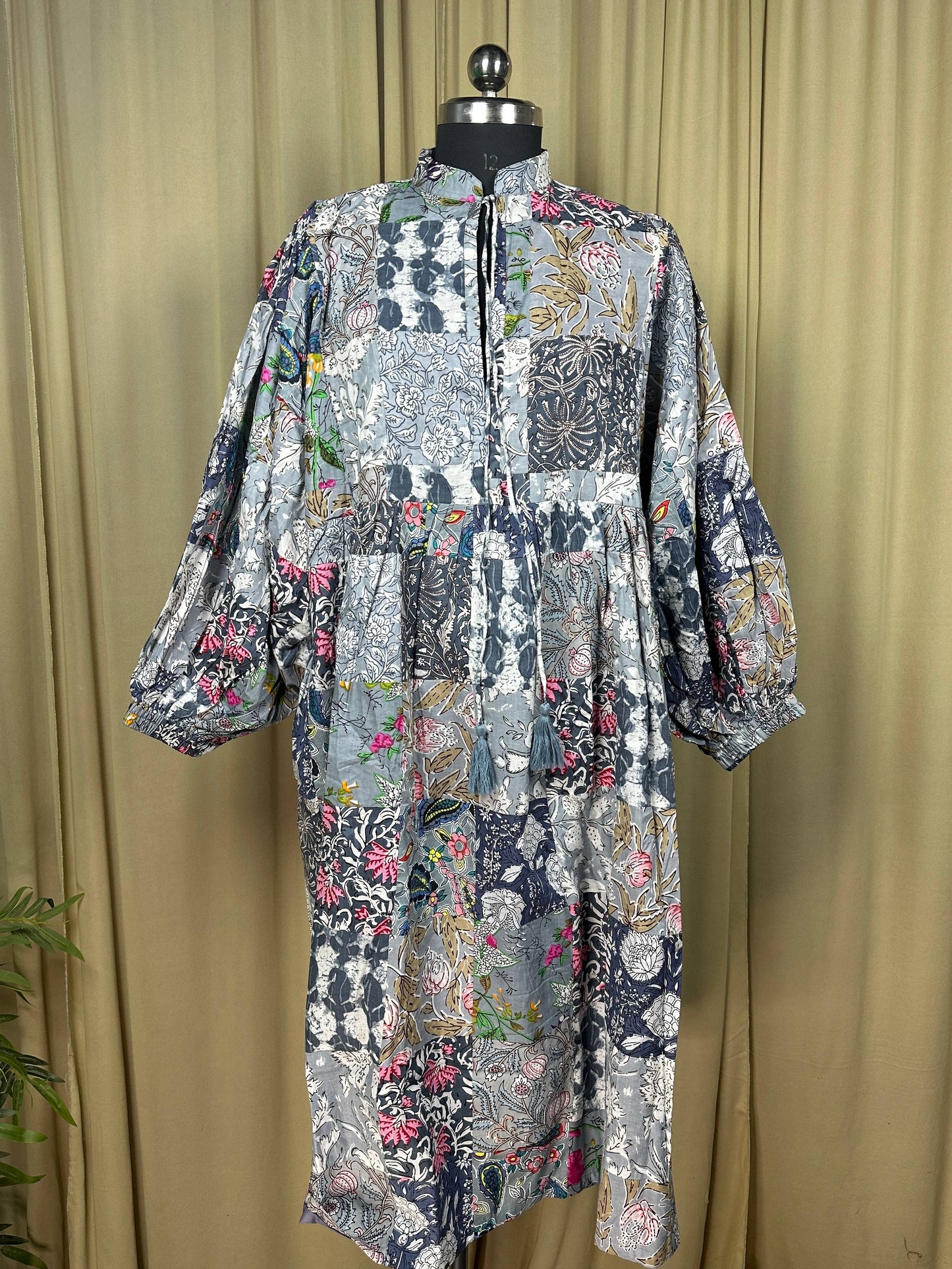 Grey SHADES - Hand Patchwork Cotton Dress OneSize