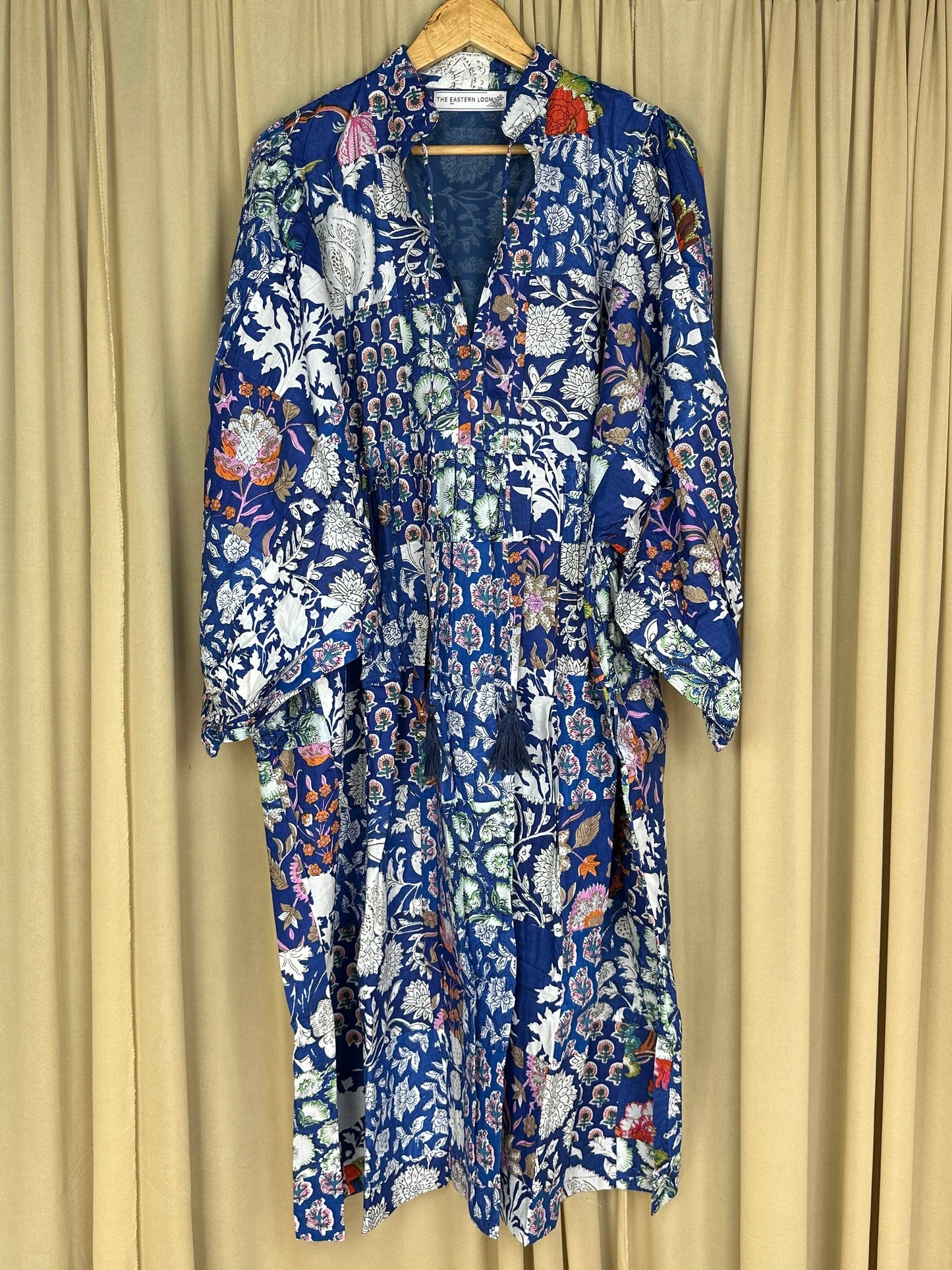 BLUE SHADES - Hand Patchwork Cotton Dress OneSize
