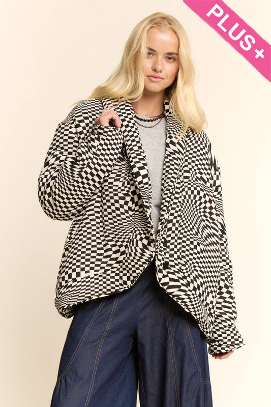 PLUS RETRO PRINT PAD SHAWL COLLAR BUTTON JACKET