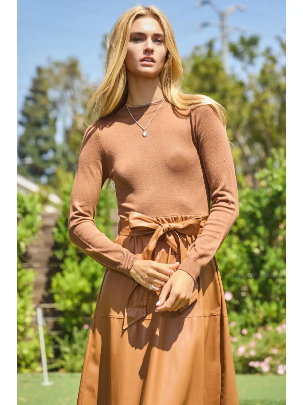 Caramel Tie-Waist Knit Dress