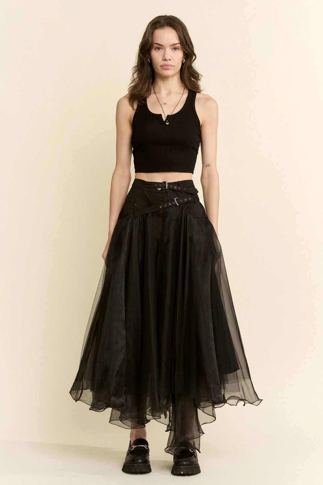 BLACK TULLE SKIRT WITH BELT