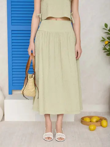Lemon Grove Textured Crop Top & Midi Skirt Set - Sage
