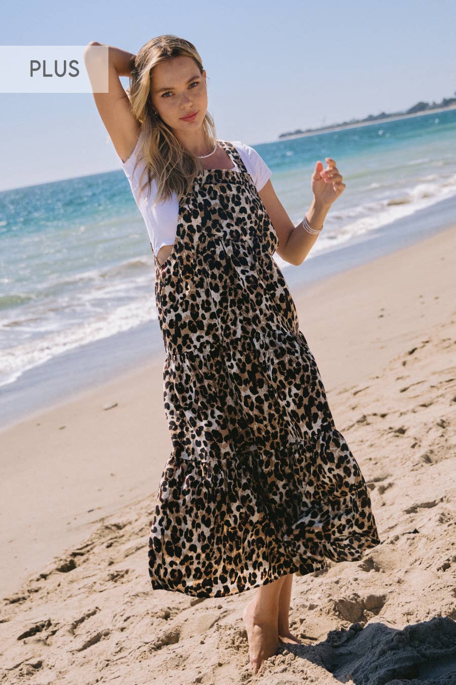 Plus Leopard Printed Overall Tired Midi Dress