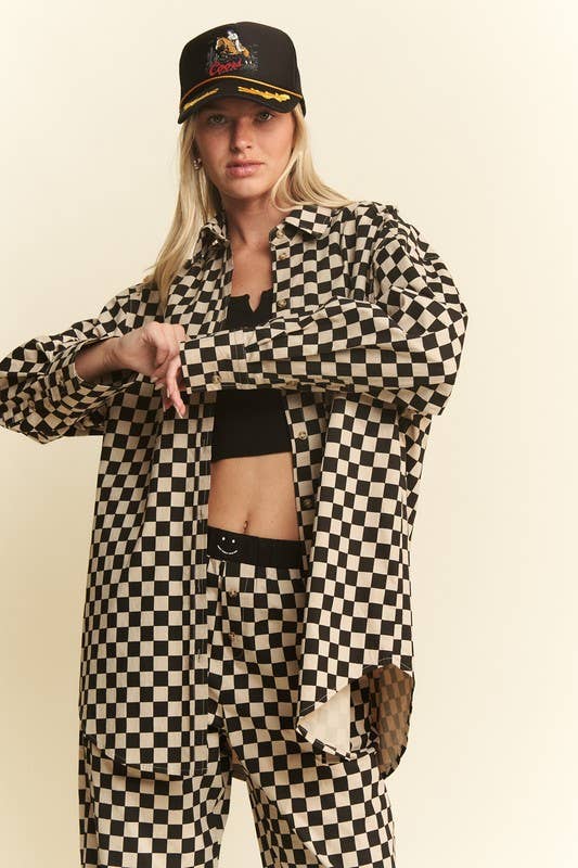 PLUS SIZE COLLARED LONG SLV CHECKERD BUTTON DOWN SHIRT