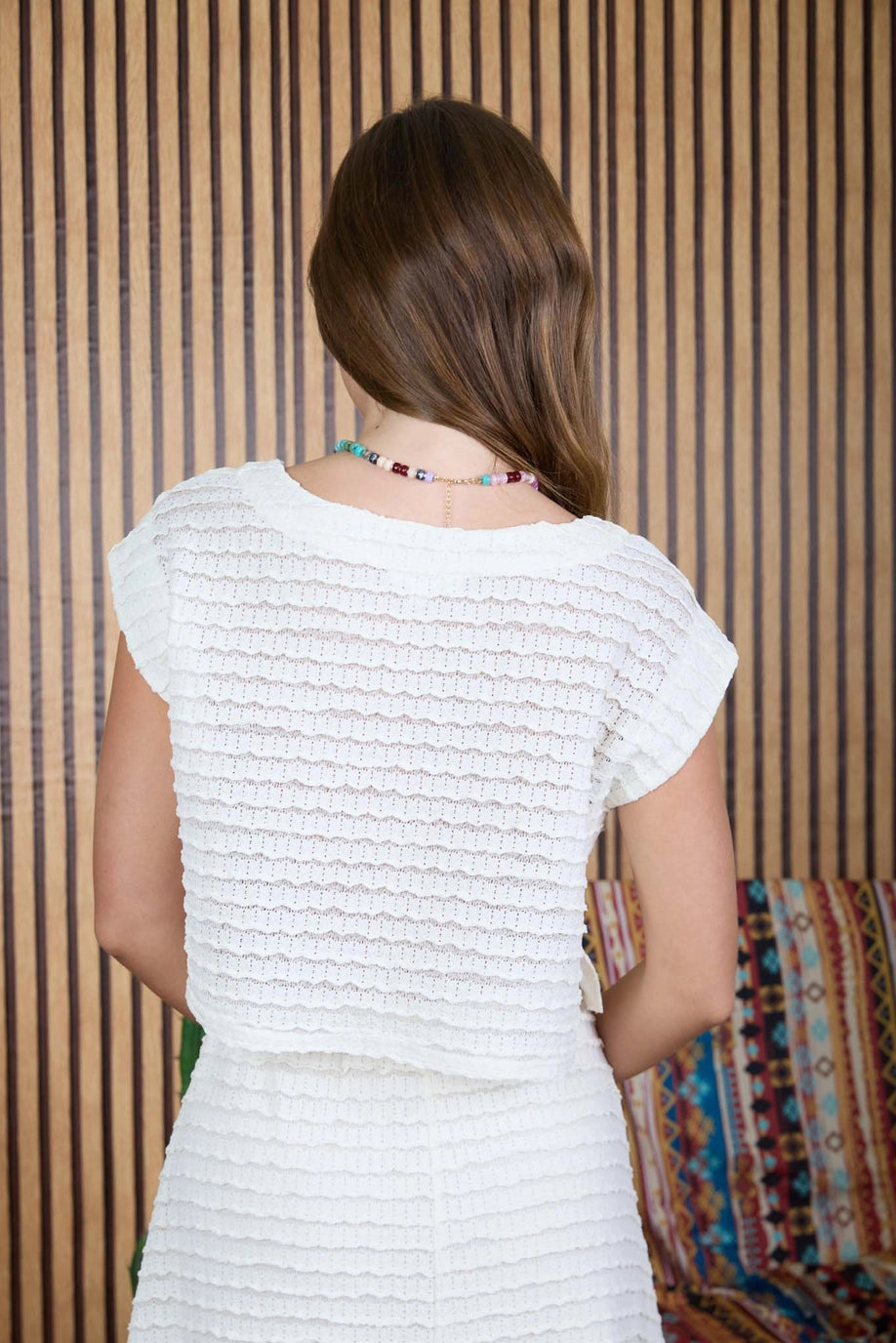 White Textured Wave Crop Top & Maxi Skirt Set