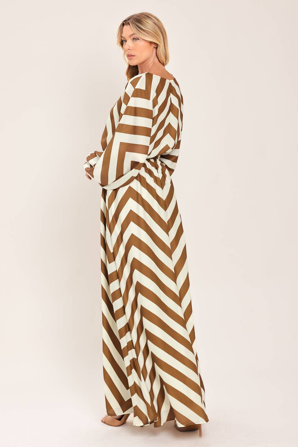 Caramel Chevron Tie-Waist Maxi Dress
