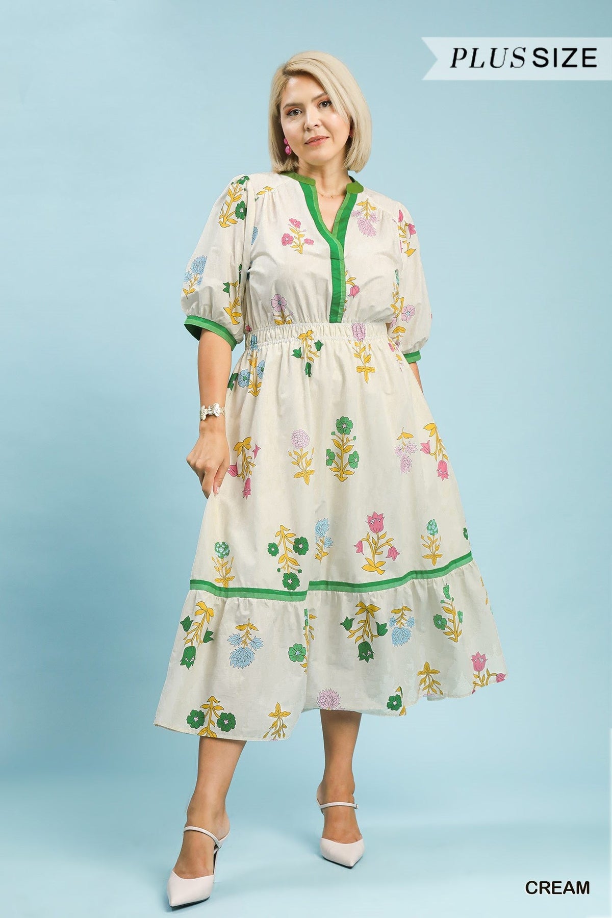 Color Options Floral Contrast-Trim Midi Dress