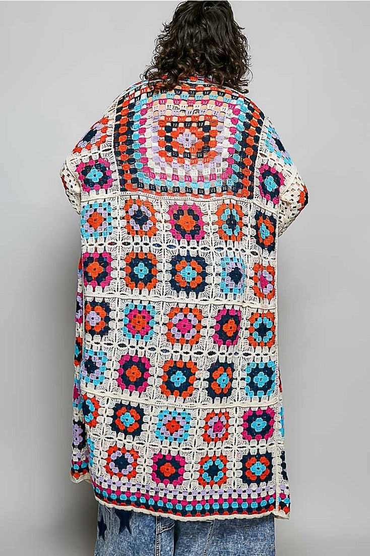 Multicolor Granny Square Crochet Cardigan