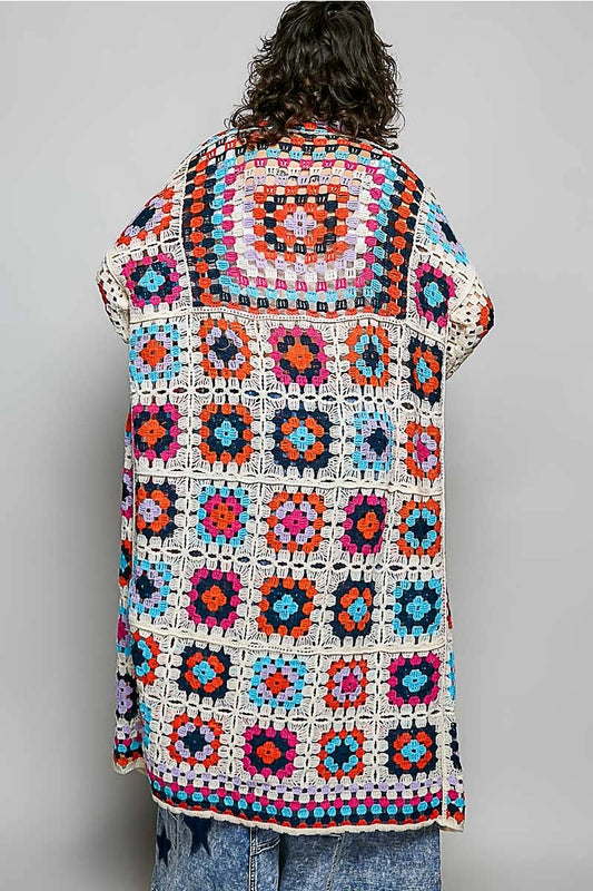 Multicolor Granny Square Crochet Cardigan