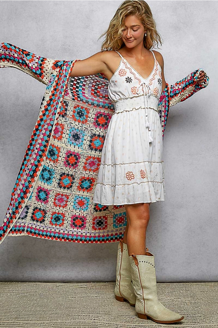 Multicolor Granny Square Crochet Cardigan