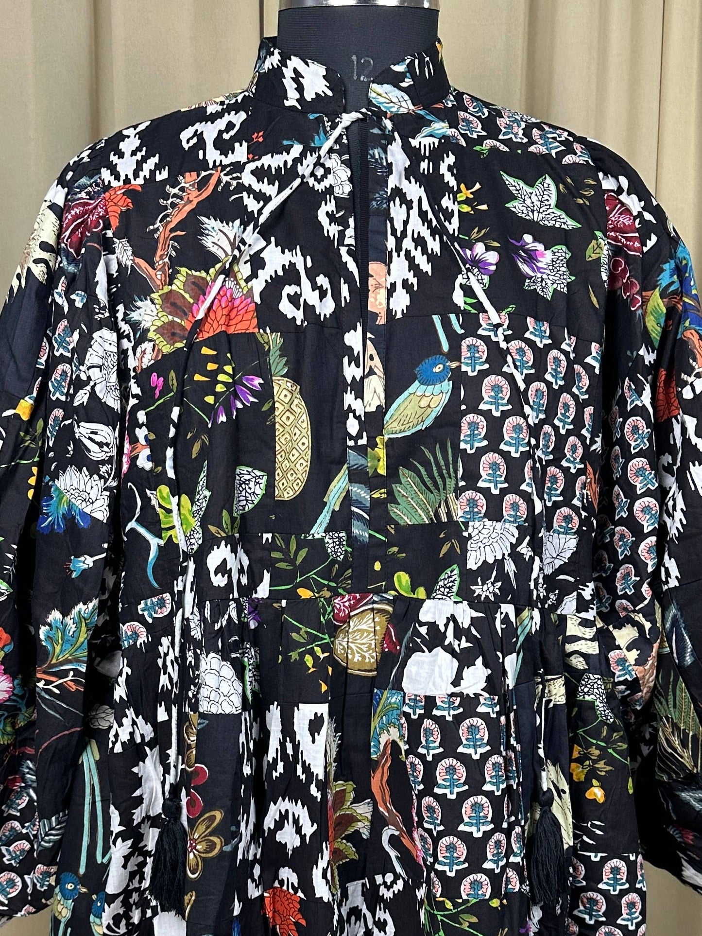 BLACK SHADES - Hand Patchwork Cotton Dress OneSize