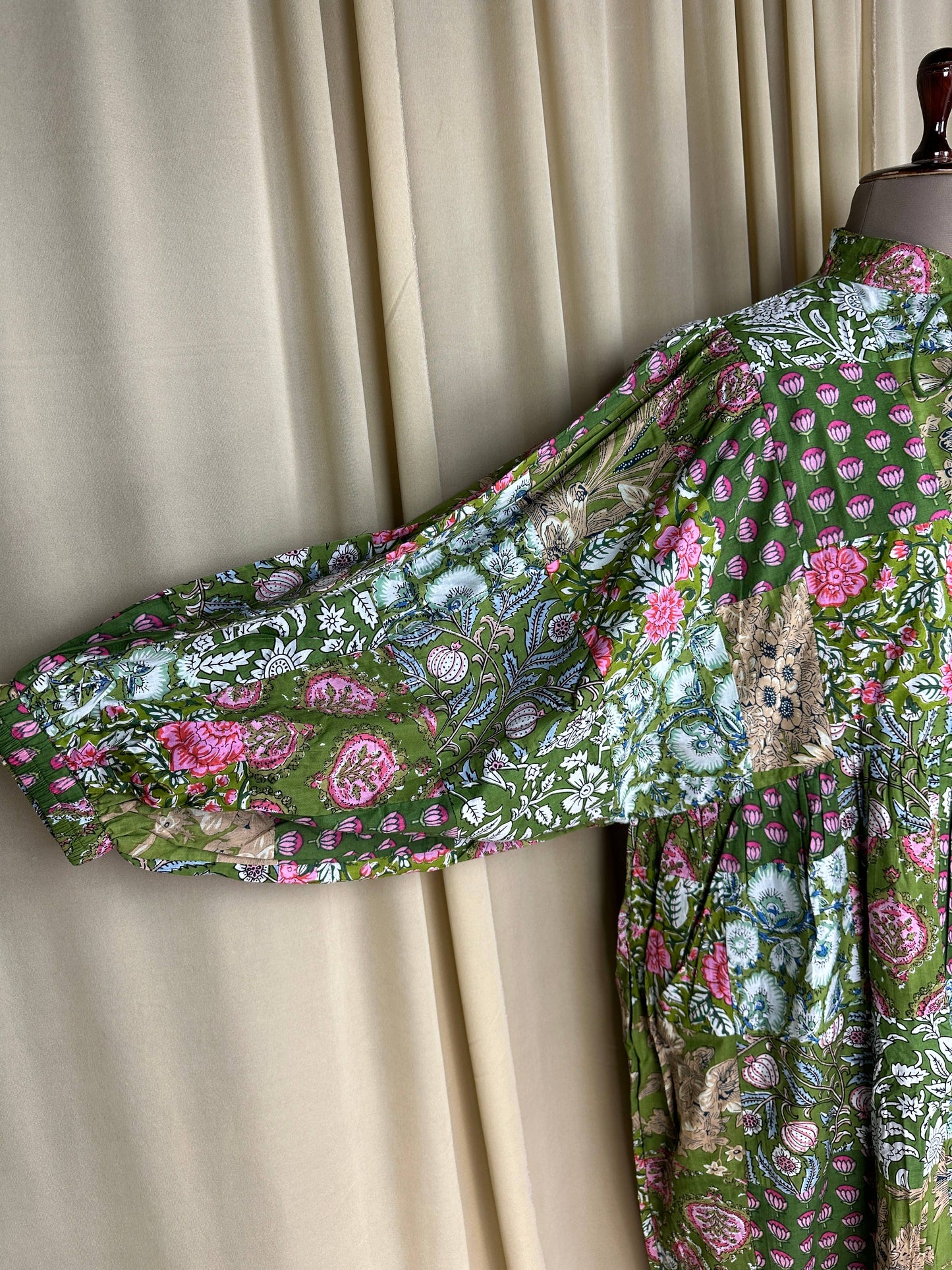 GREEN SHADES - Hand Patchwork Cotton Dress OneSize