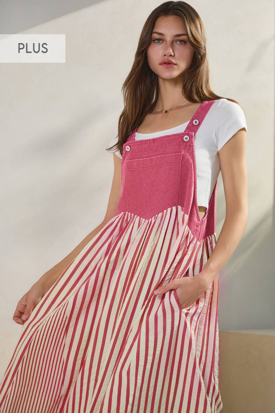 Plus Colored Denim Overall Dress