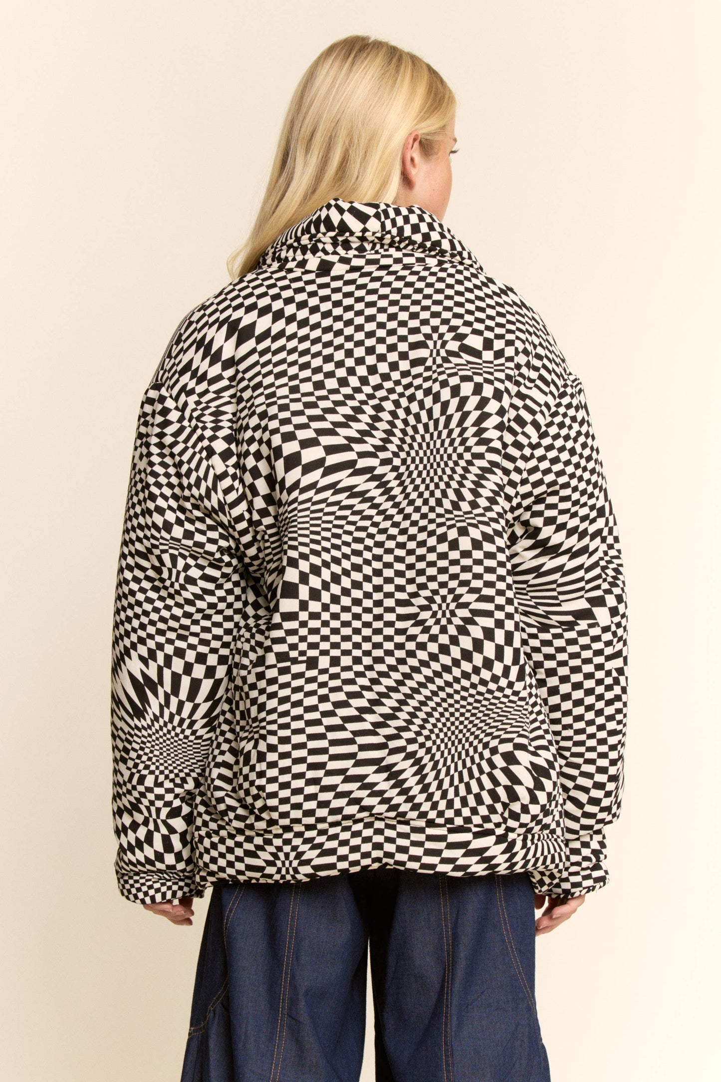 PLUS RETRO PRINT PAD SHAWL COLLAR BUTTON JACKET