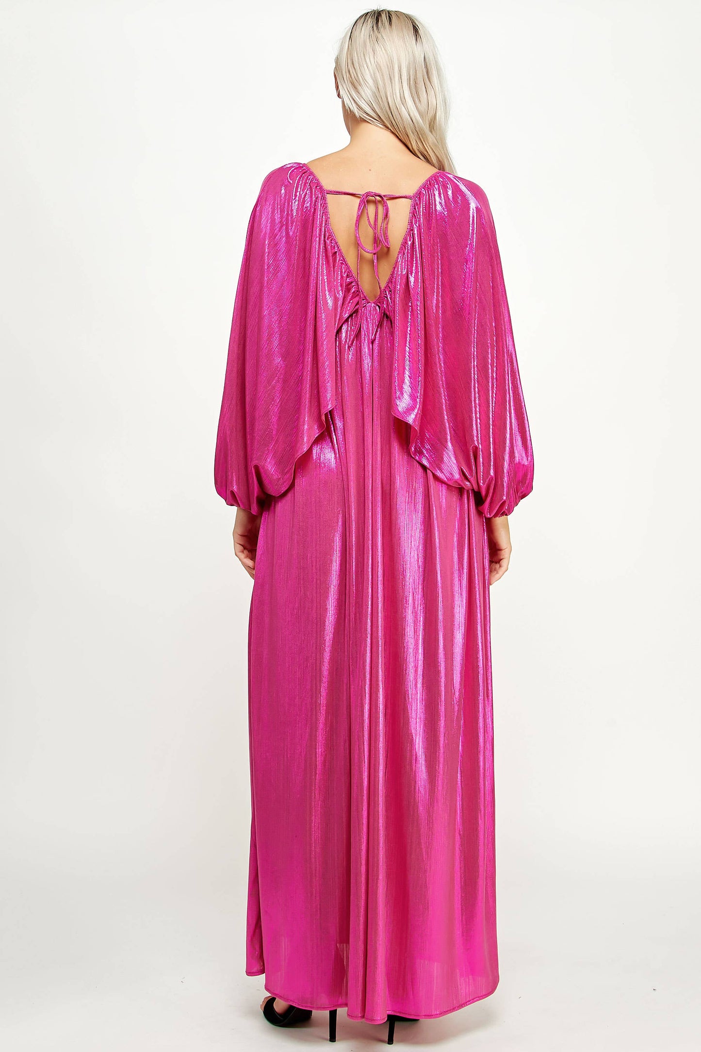 Shirred Metallic Maxi Dress