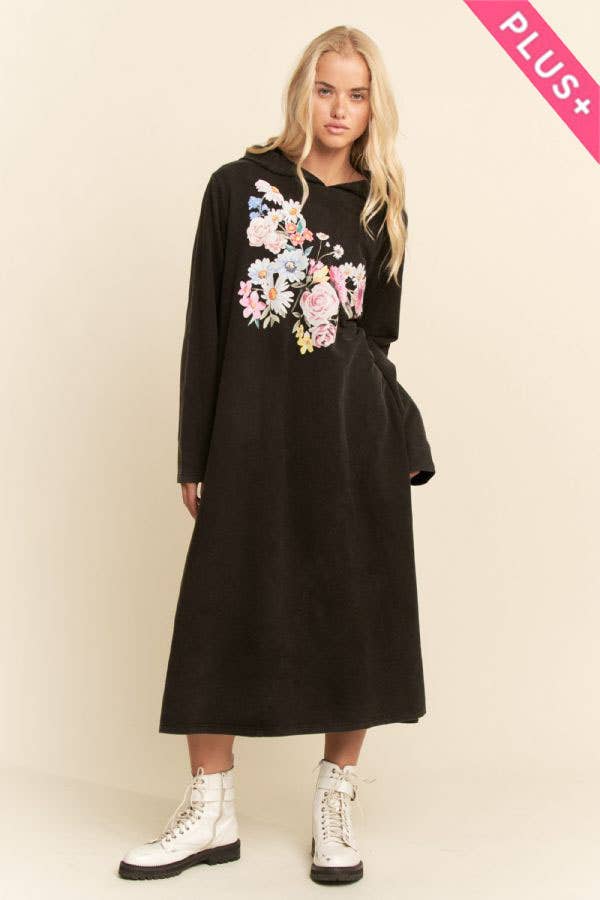 PLUS MINERAL FLORAL BUTTERFLY HOODIE MIDI DRESS