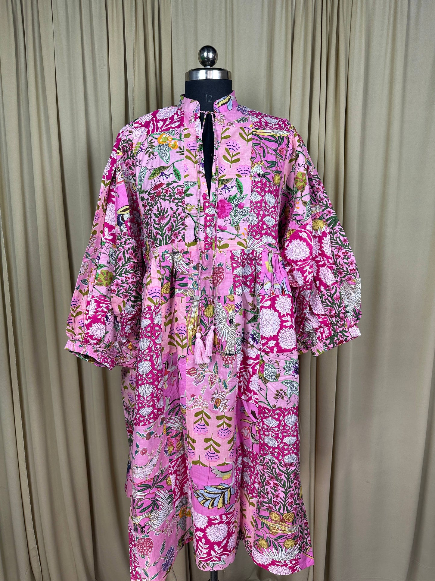 PINK SHADES - Hand Patchwork Cotton Dress OneSize