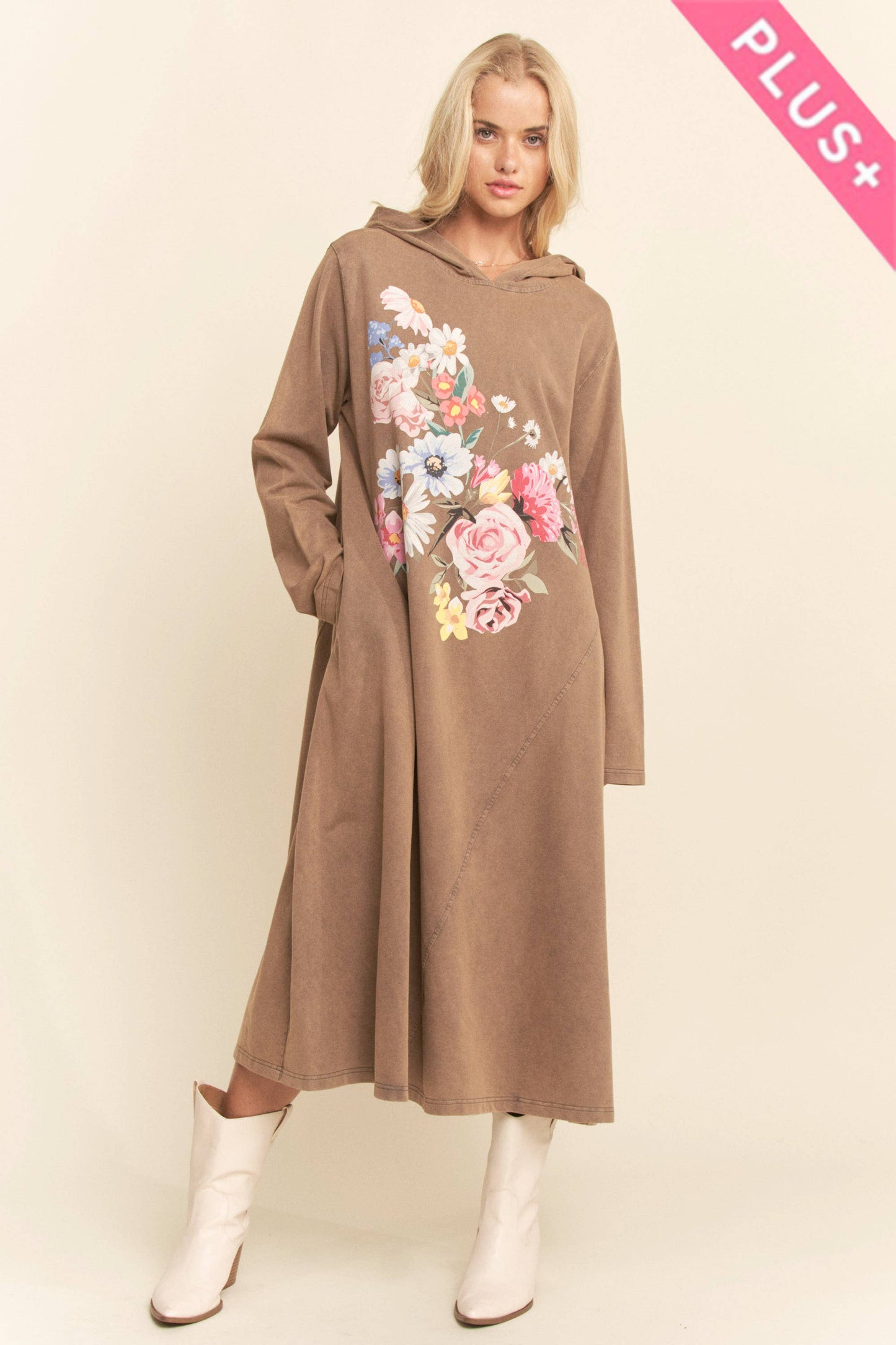 PLUS MINERAL FLORAL BUTTERFLY HOODIE MIDI DRESS