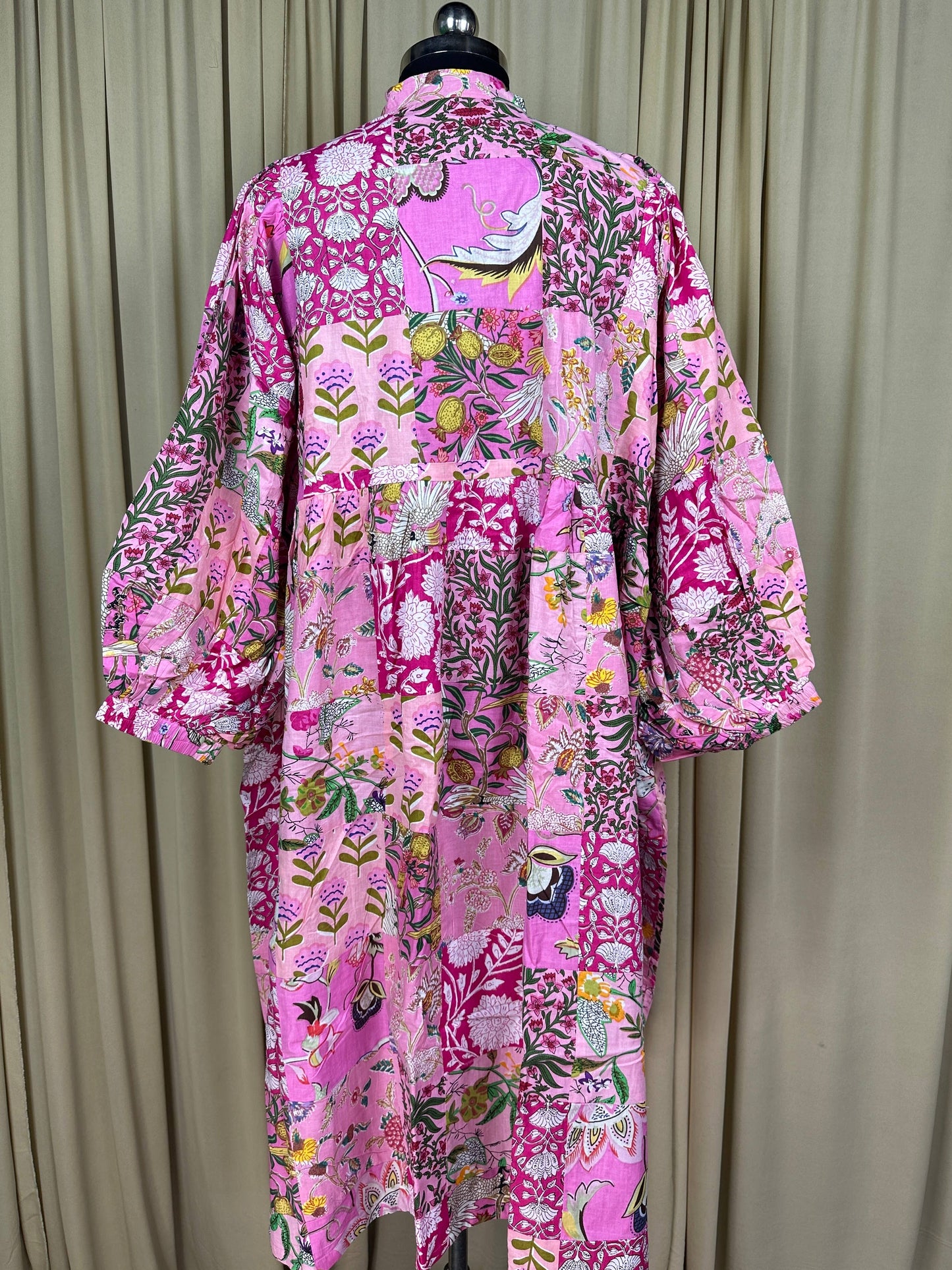 PINK SHADES - Hand Patchwork Cotton Dress OneSize