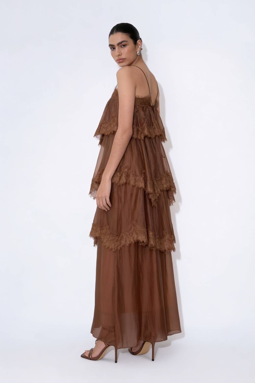 Tiered Lace-Trimmed Maxi Slip Dress