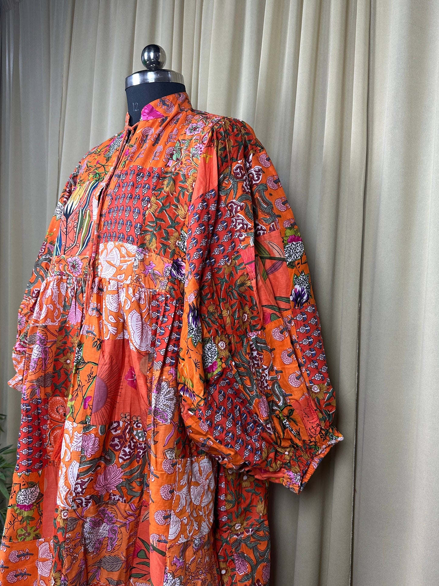 Orange SHADES - Hand Patchwork Cotton Dress OneSize