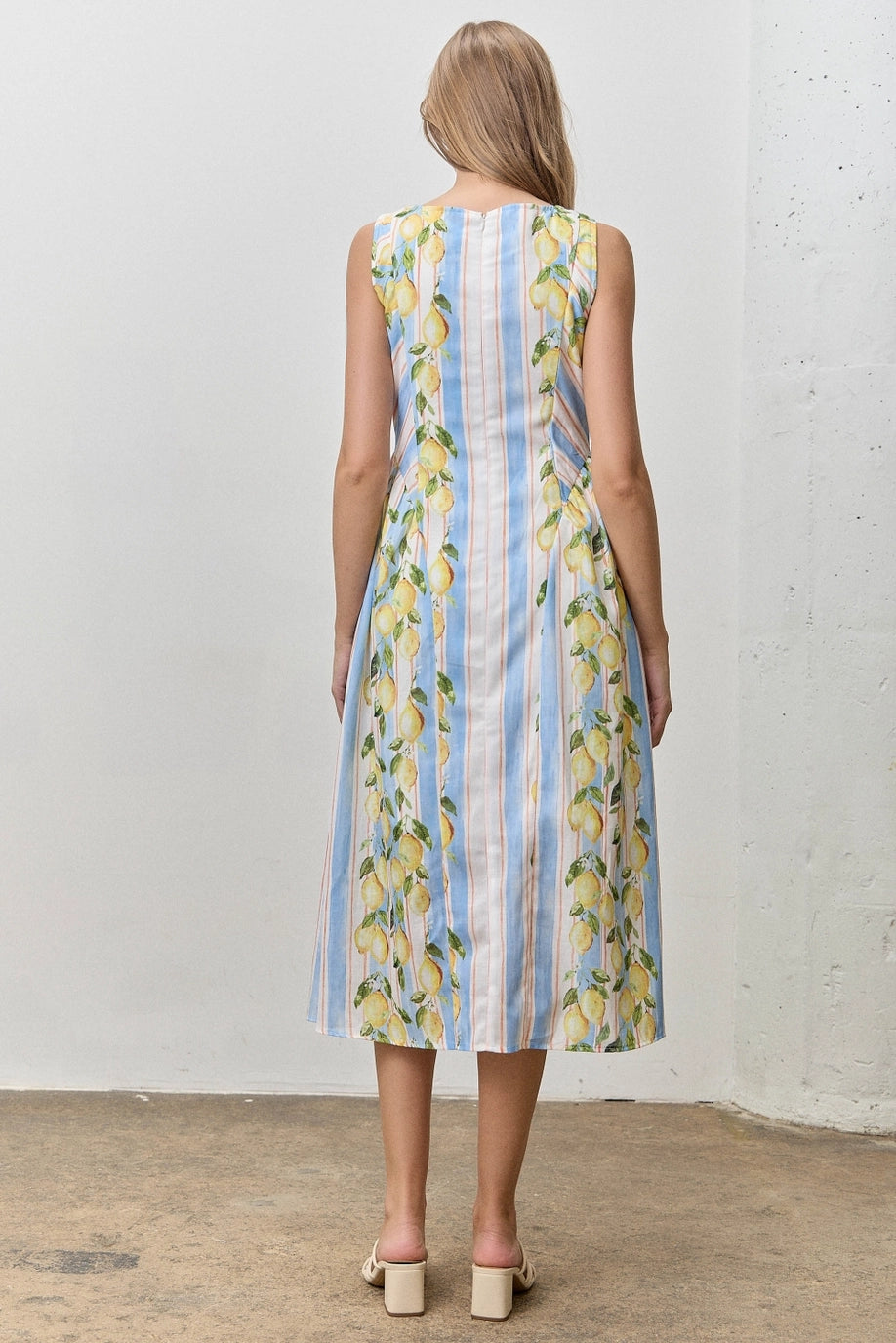 Lemon Print Striped Maxi Dress