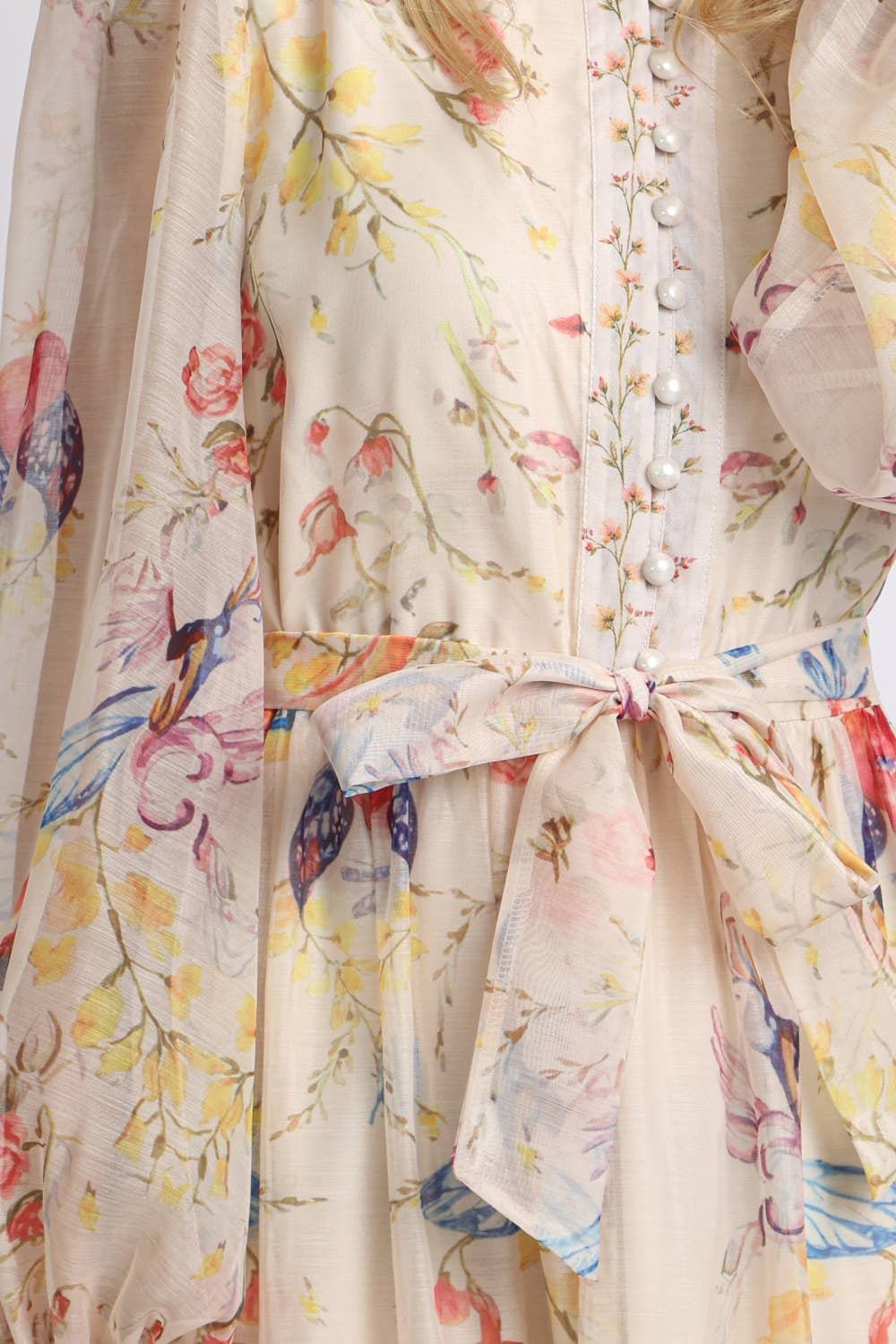 Multicolor Print Sheer Maxi Puff Dress