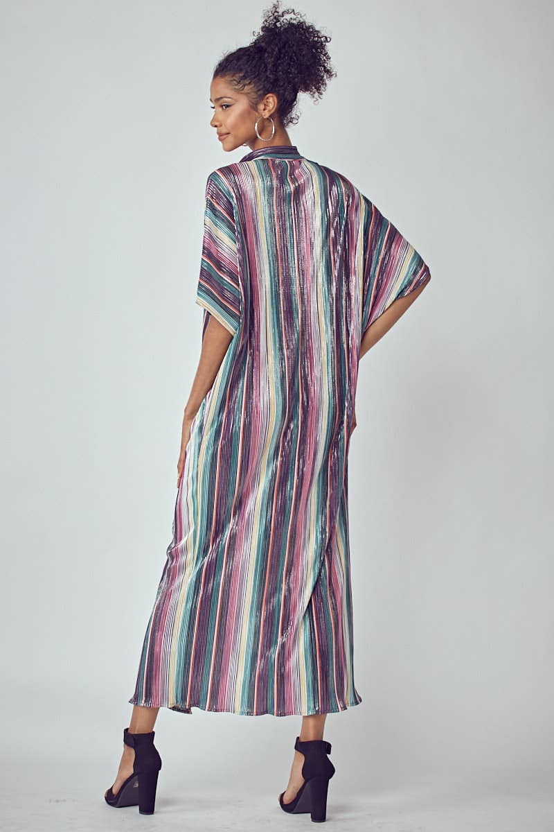 PLEATED METALLIC SOFT DRESS WITH POCKETS