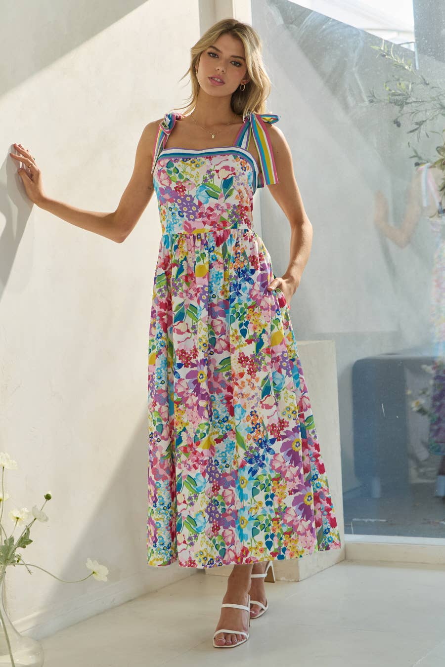 Plus Multicolor Floral Printed Midi Dress