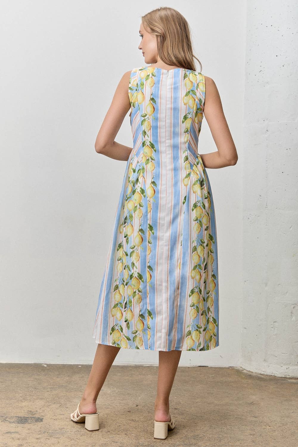 PLUS SIZE LEMON PRINT STRIPED MAXI DRESS