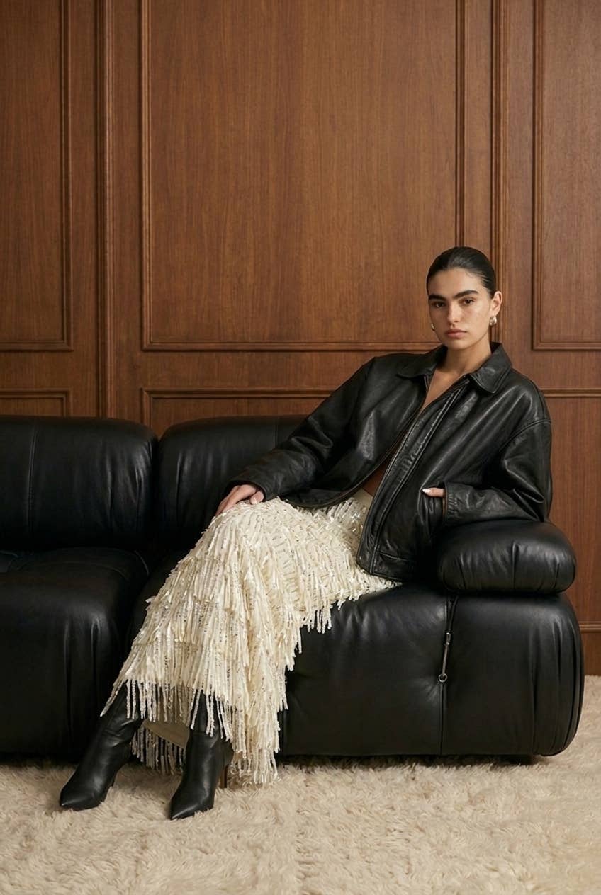Tiered Sequin Fringe Column Skirt