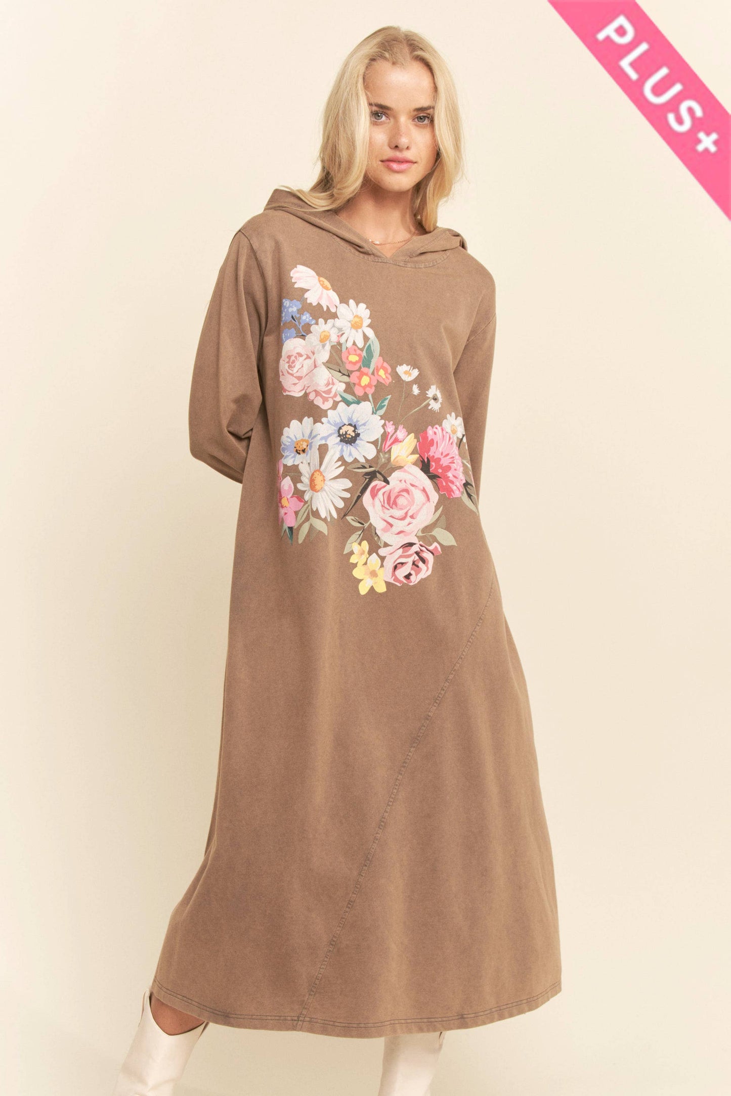 PLUS MINERAL FLORAL BUTTERFLY HOODIE MIDI DRESS