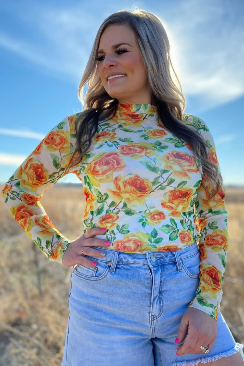 Lone Star Rose Mesh Top