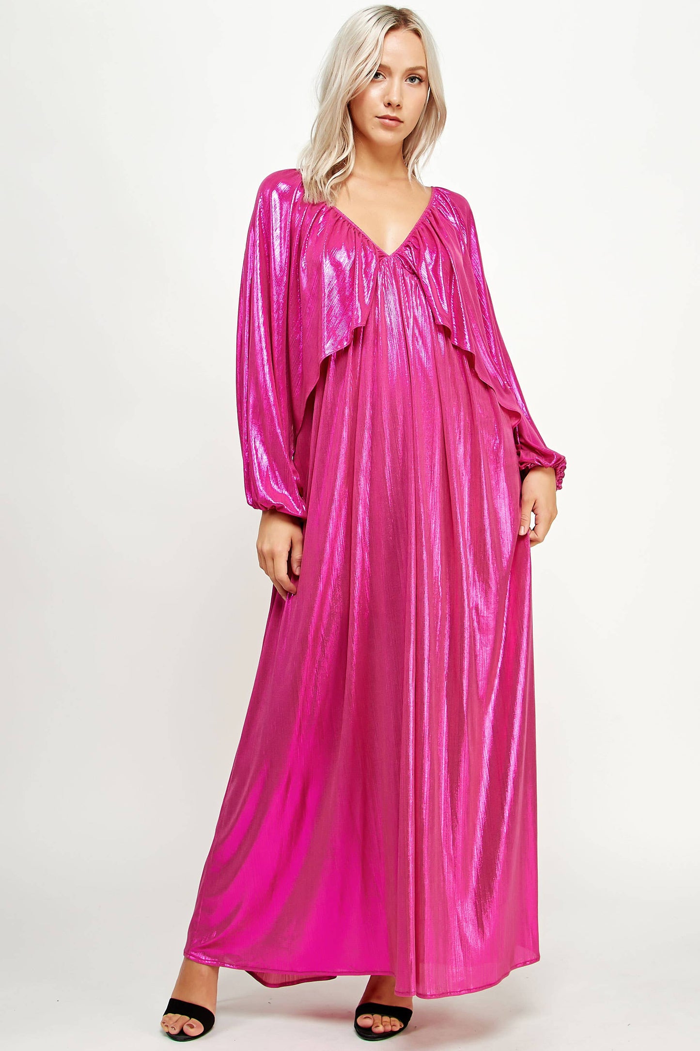 Shirred Metallic Maxi Dress